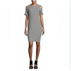 Calvin Klein Dress Womens Size 6 Black White Striped Cold Shoulder